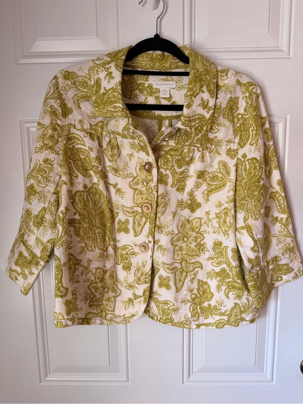 Charter Club Cream Jacket with Olive Green Paisley